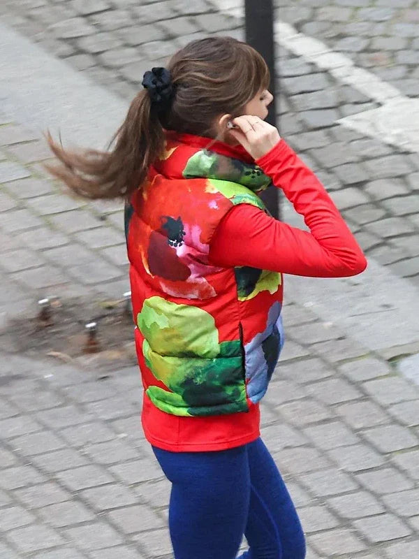 Lily-Collins-Emily-in-Paris-S04-Red-Printed-Puffer-Vest