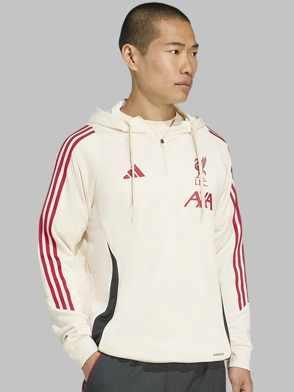 Liverpool FC 2025 26 White Domestic Training Fleece Hoodie