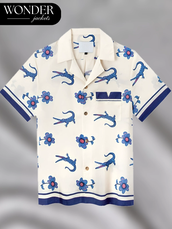 Lochlan Ratliff The White Lotus S03 Sam Nivola Crocodile Flower Printed Shirt