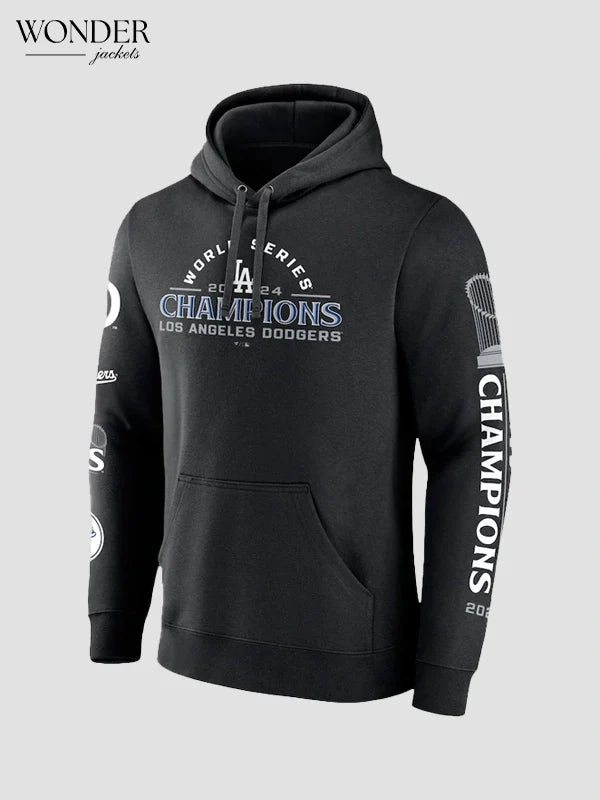 Los Angeles Dodgers 2024 World Series Champions Logos Pullover Hoodie – Black