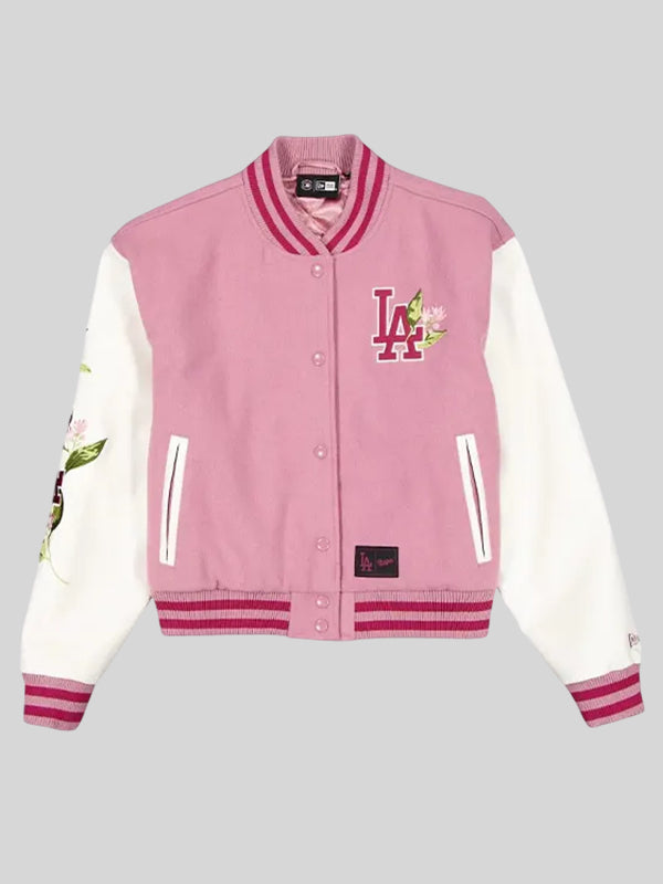 Los Angeles Dodgers Cosmetic Pink Floral Varsity Jacket
