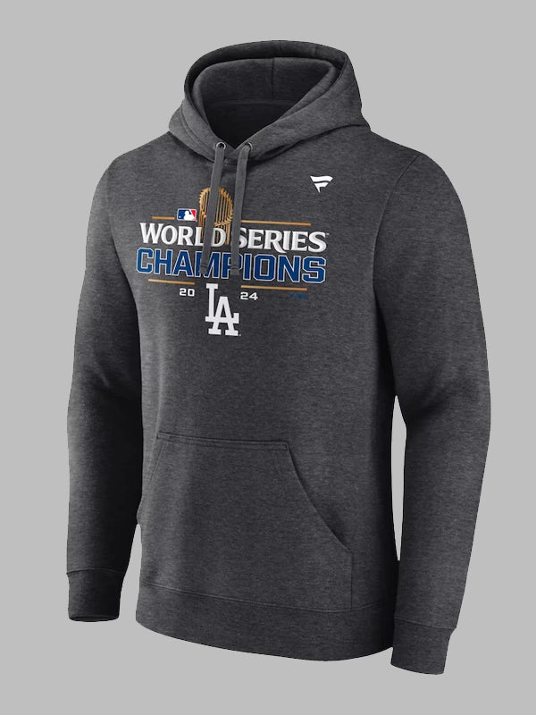 Los Angeles Dodgers Heather Charcoal 2024 World Series Champions Locker Room Pullover Hoodie