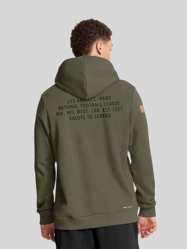 Los Angeles Rams Nike 2025 Salute to Service Sideline Standard Issue Dri FIT Hoodie Olive