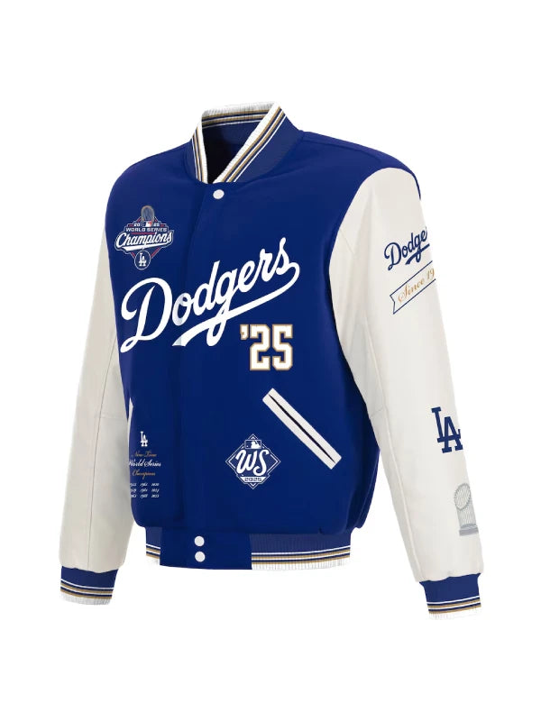 Los Angeles Dodgers JH Design Royal 2025 World Series Champions Reversible Full Snap Varsity Jacket