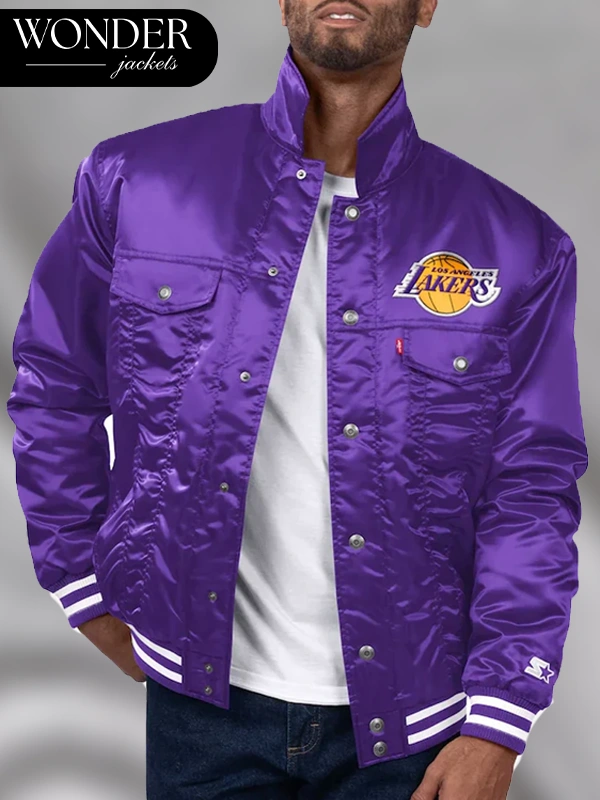 Los Angeles Lakers Trucker Full-Snap Purple Satin Jacket