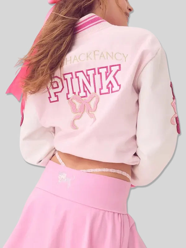 Love Shack Fancy PINK Collab Varsity Jacket
