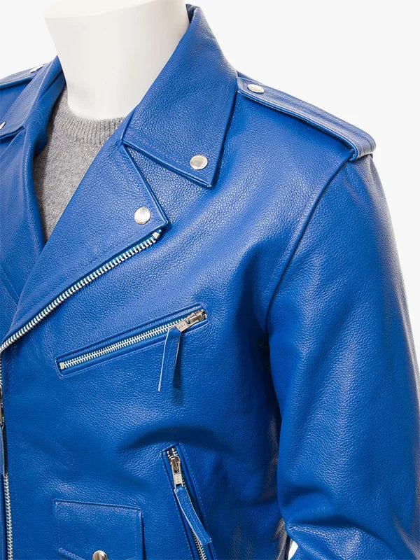 MEN'S BLUE LEATHER BIKER JACKET ASHCOMBE
