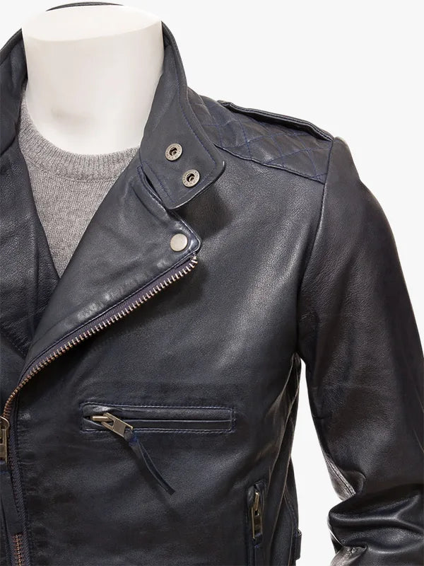 Marineblaue Leder-Bikerjacke „Musbury“