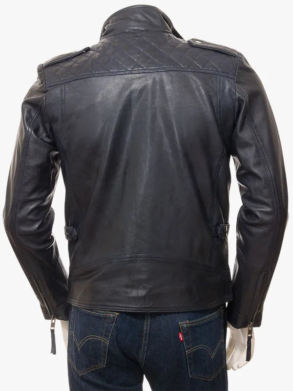 Marineblaue Leder-Bikerjacke „Musbury“