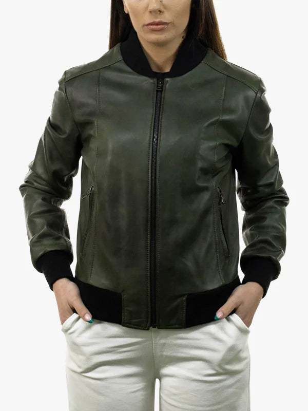 Malesia Womens Green Bomber Jacket