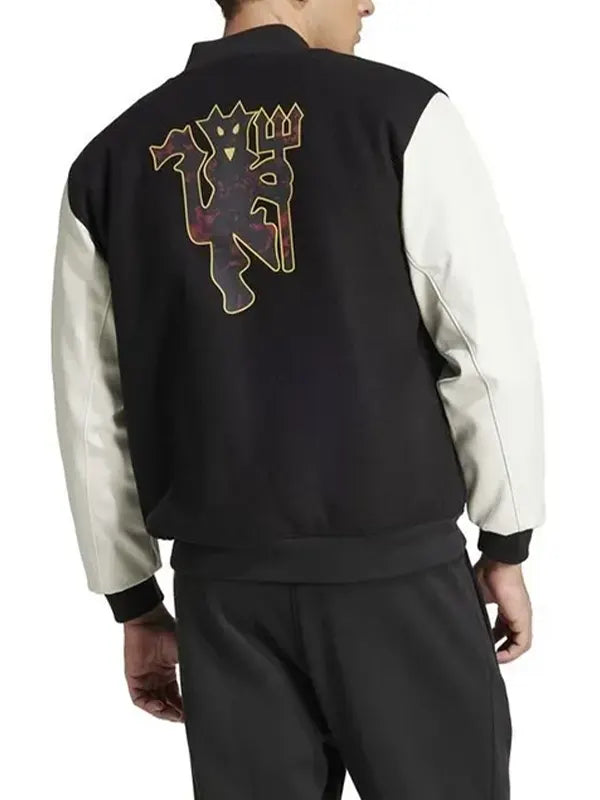 Manchester-United-Black-and-White Varsity-Jacket