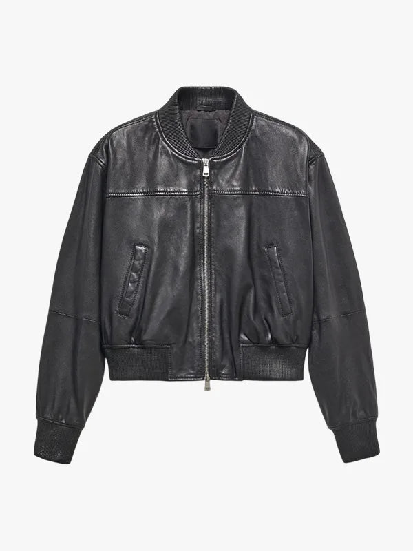 Mango Outlet Leather Bomber Jacket
