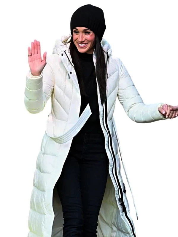 Meghan Markle Mackage Puffer Coat White