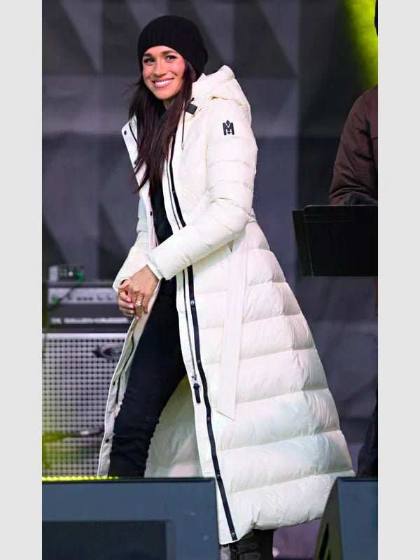 Meghan Markle White Puffer Coat