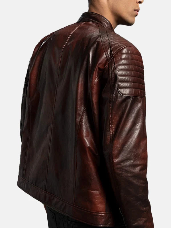 Men Cafe Racer Style Reddish Brown Leather Jacket