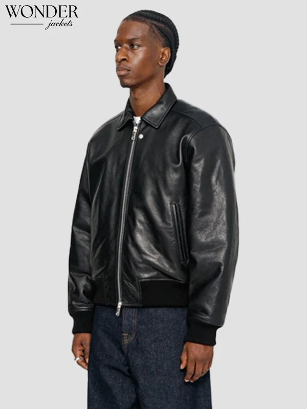 Stussy Leather Bomber Jacket Black