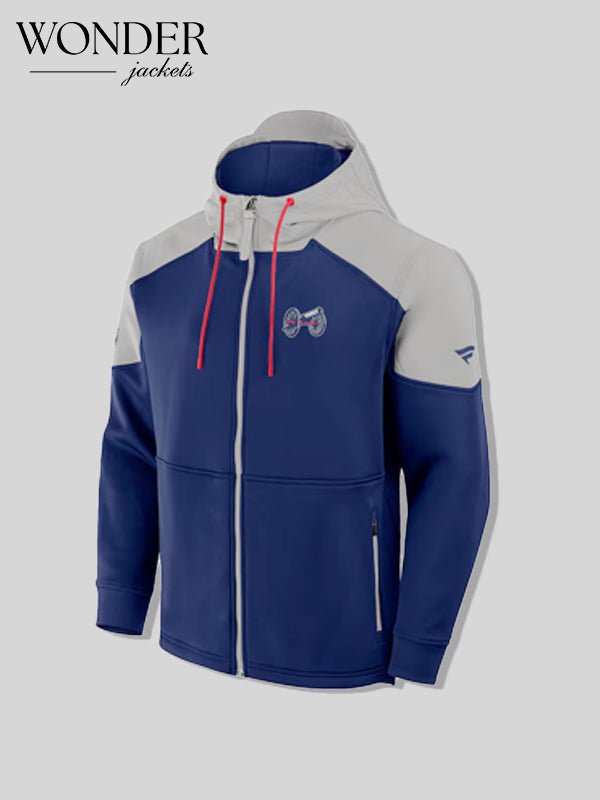 Men's Columbus Blue Jackets Fanatics Navy-Gray 2025 NHL Stadium Series Authentic Pro Full-Zip Scuba Neck Hoodie