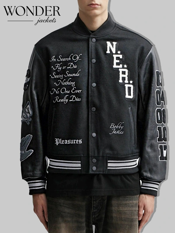 Men’s Nerd Varsity Letterman Jacket Black