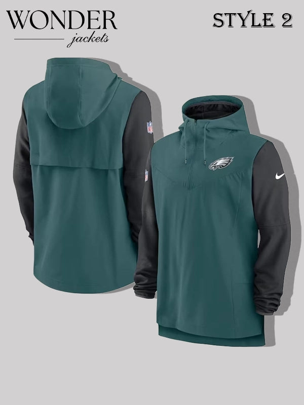 Men's Nike Green Black Philadelphia Eagles Sideline Player Quarter-Zip Hoodie