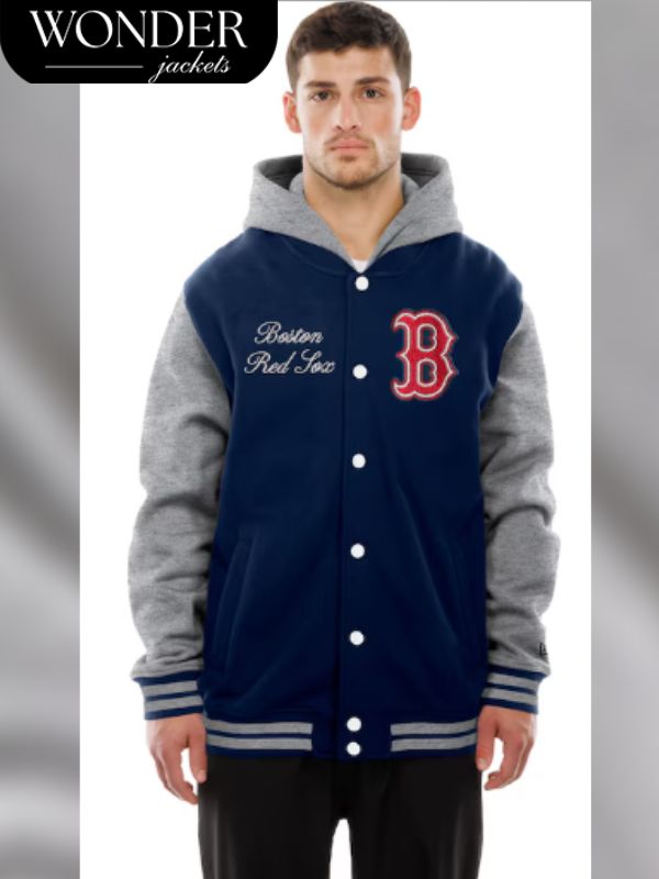 Men's Boston Red Sox New Era Navy Throwback Prep Full-Snap Hoodie Jacket