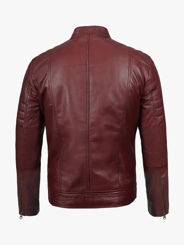 Men's Genuine Burgundy Leather Motorcycle Jacket
