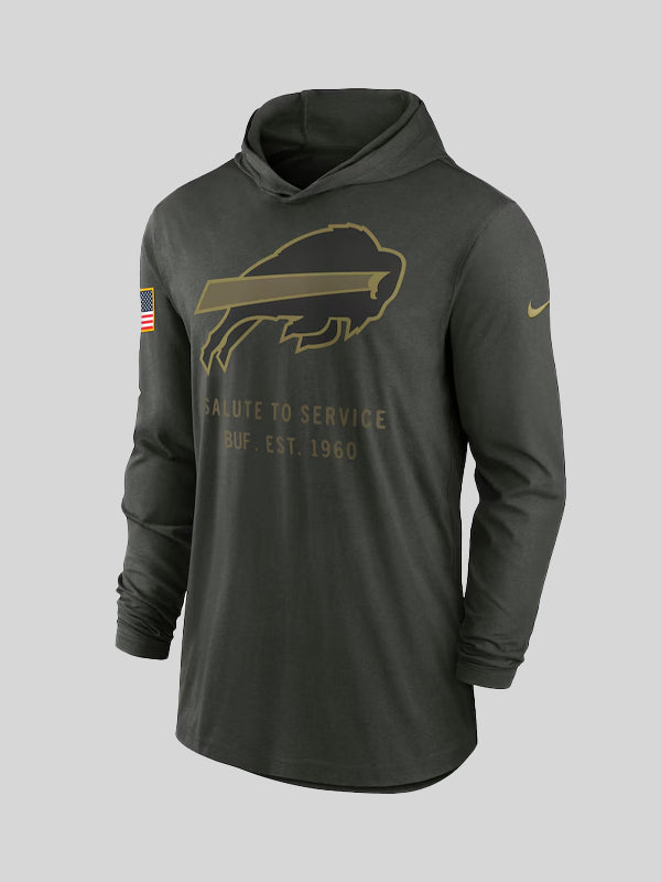 Men’s Nike Forest Green Buffalo Bills 2025 Salute to Service Sideline Dri-FIT Hoodie T-Shirt