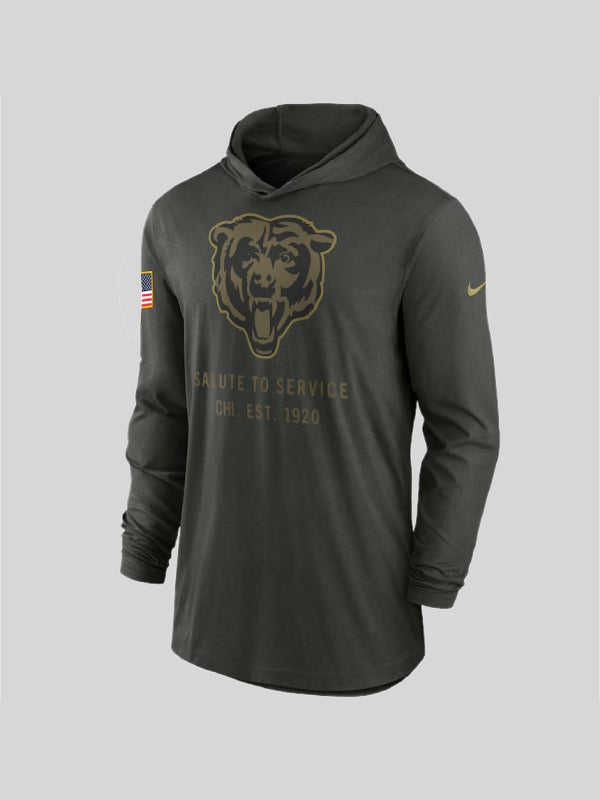 Men’s Nike Forest Green Chicago Bears 2025 Salute to Service Sideline Dri-FIT Lightweight Hooded T-shirt