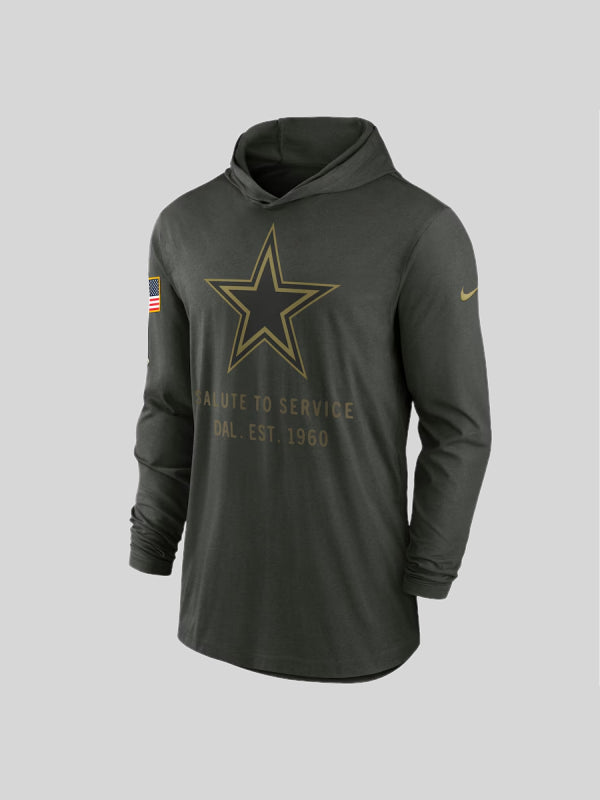 Men’s Nike Forest Green Dallas Cowboys 2025 Salute to Service Sideline Dri-FIT Hoodie T-Shirt