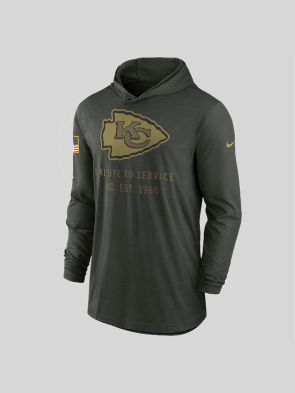  Men’s Nike Forest Green Kansas City Chiefs 2025 Salute to Service Sideline Dri-FIT Hoodie T-Shirt