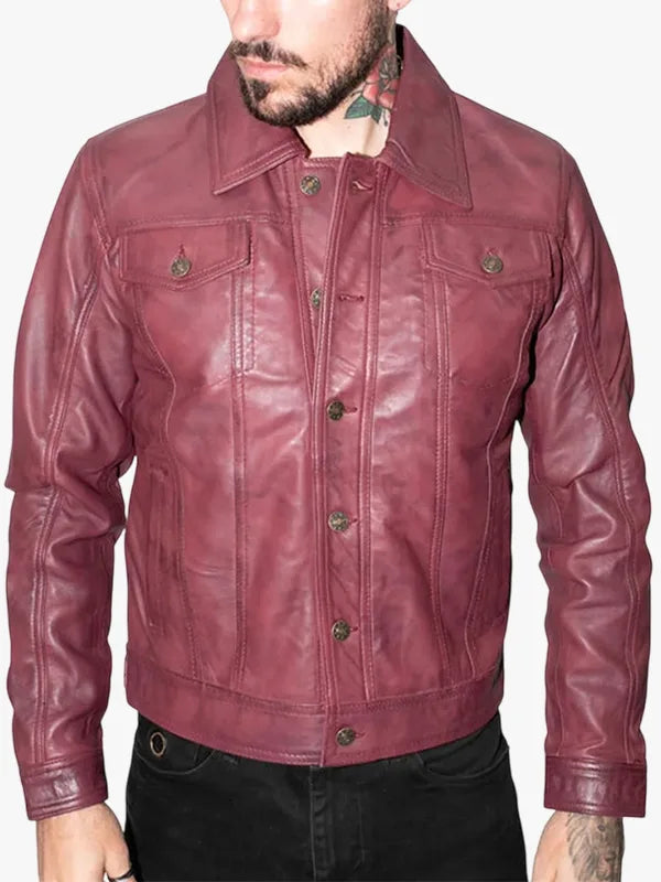 Men's Retro Leather Trucker Jacket-Constantine