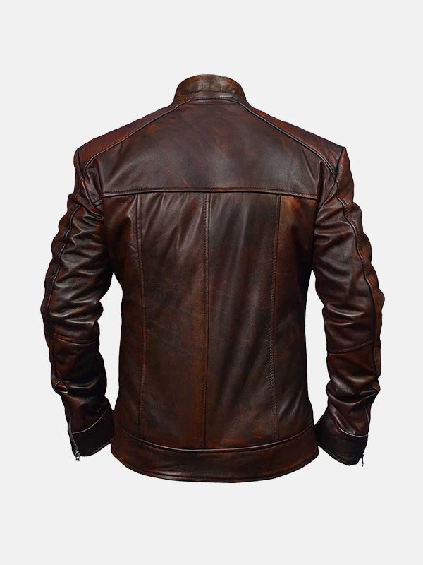 Men's Vintage Brown Leather Waxed Jacket 