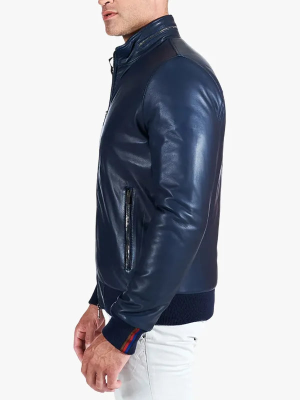 Men's bomber leather jacket blue 
