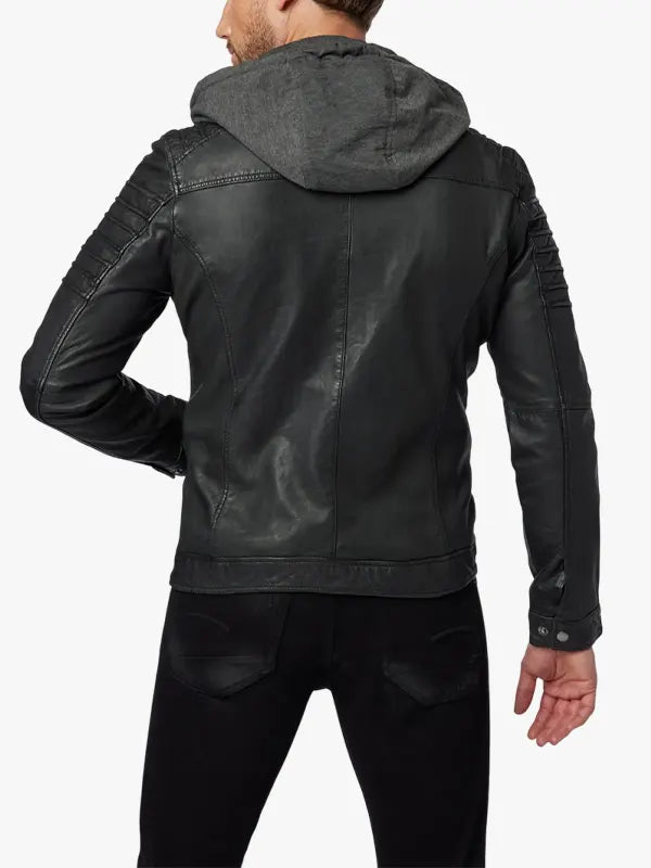Men's leather jacket 12815 Hood