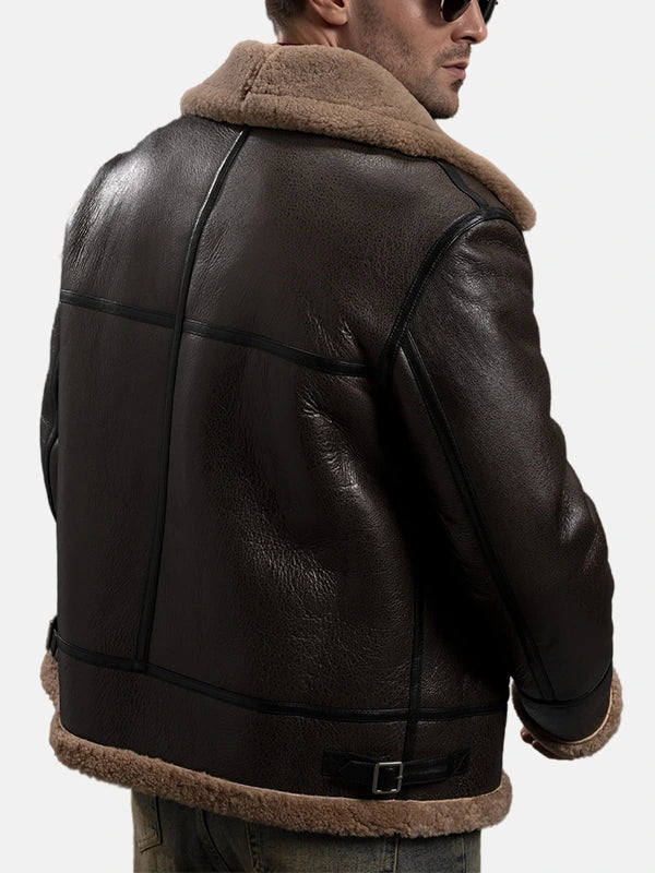 Mens Brown B-3 Bomber Shearling Flight Jacket