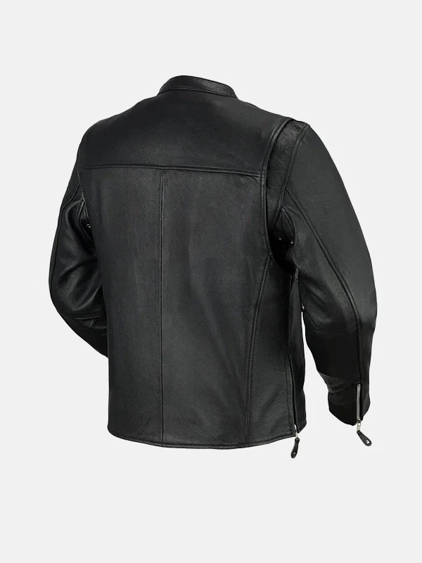 Mens Cafe Racer Black Leather Jacket Back