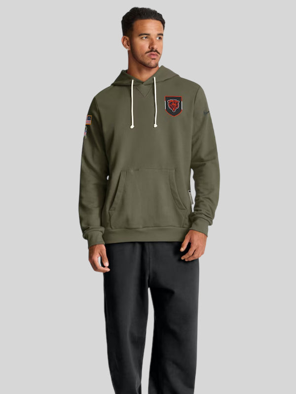 Mens Chicago Bears Nike Olive 2025 Salute to Service Sideline Standard Issue Dri FIT Hoodie
