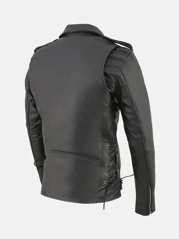 Mens Classic Police Style Biker Black Leather Jacket