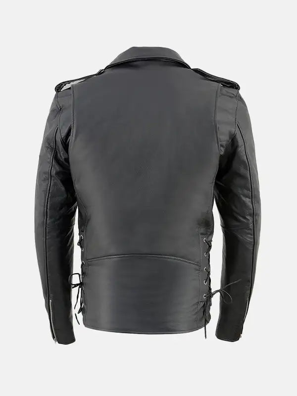 Mens Classic Police Style Biker Leather Jacket Back