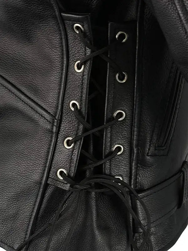 Mens Classic Police Style Biker Leather Jacket Close Up