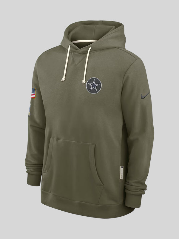 Mens Dallas Cowboys Nike Olive 2025 Salute to Service Sideline Standard Issue Dri FIT Hoodie
