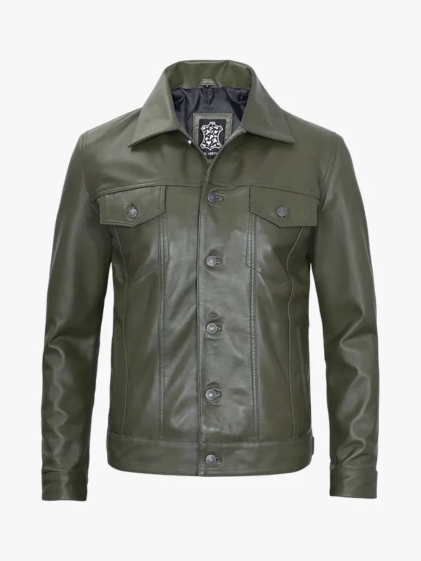 Mens Four Pockets Olive Green Jacket