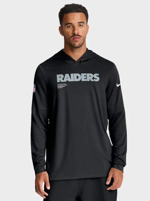 Mens Las Vegas Raiders Nike Black Sideline Pure Fury Performance Long Sleeve Hoodie T-Shirt