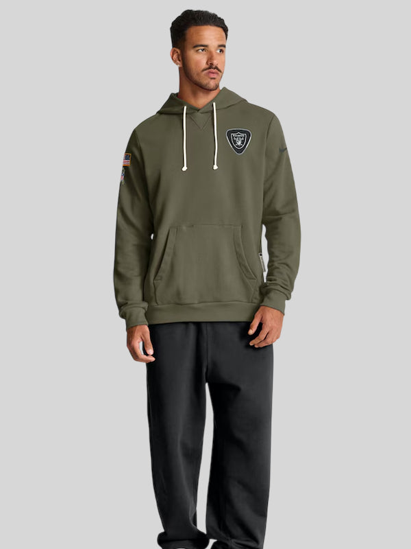 Mens Las Vegas Raiders Nike Olive 2025 Salute to Service Sideline Standard Issue Dri FIT Hoodie