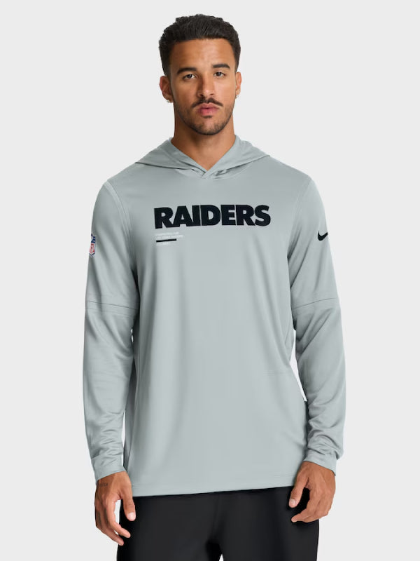 Mens Las Vegas Raiders Nike Silver Sideline Pure Fury Performance Long Sleeve Hoodie T-Shirt