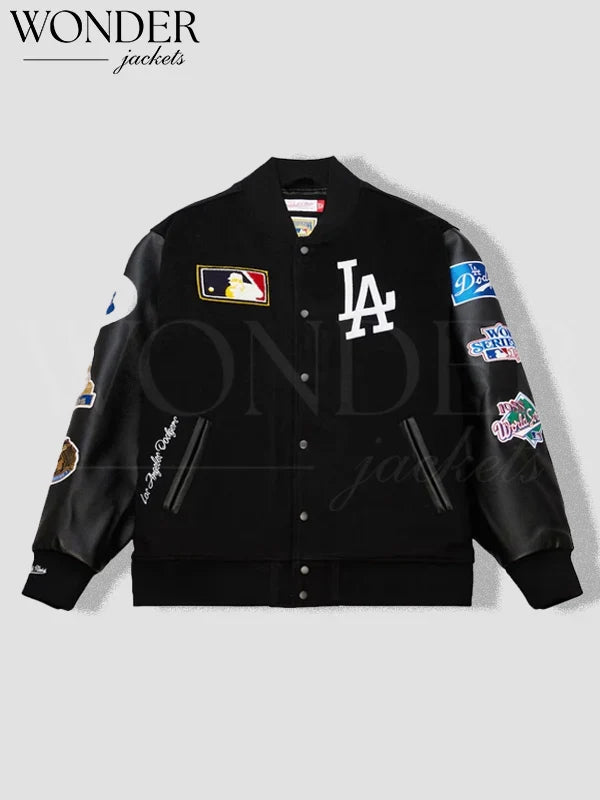 Men’s Los Angeles Dodgers Black Out Collection Vintage Logo Full-Snap Varsity Jacket