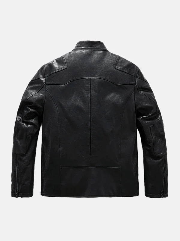 Mens Matt Black Leather Jacket Back