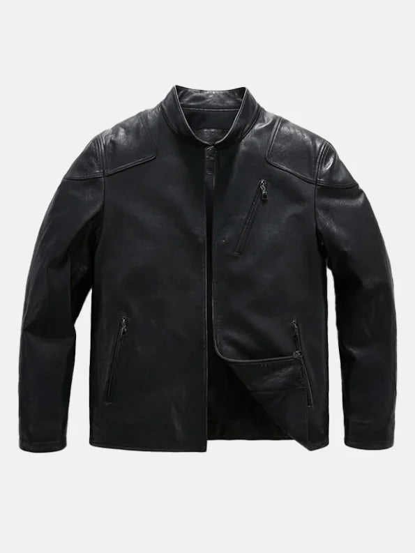 Mens Matt Black Leather Jacket Front