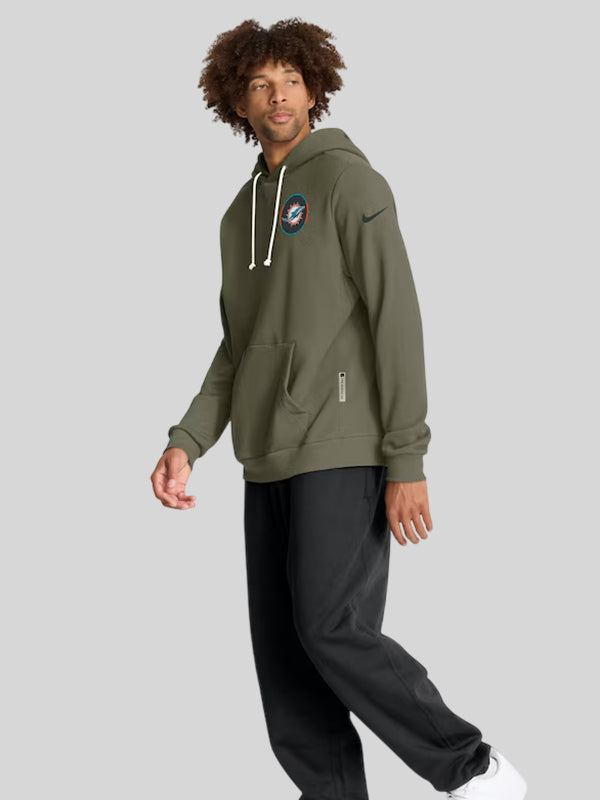 Mens Miami Dolphins Nike Olive 2025 Salute to Service Sideline Standard Issue Dri FIT Hoodie