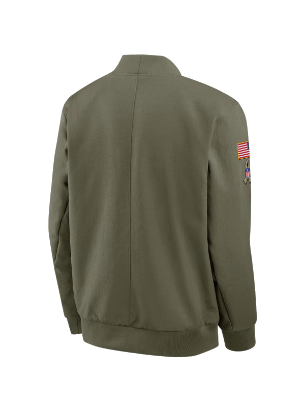 Mens Nike Olive San Francisco 49ers 2025 Salute to Service Sideline Full Zip Bomber Jacket