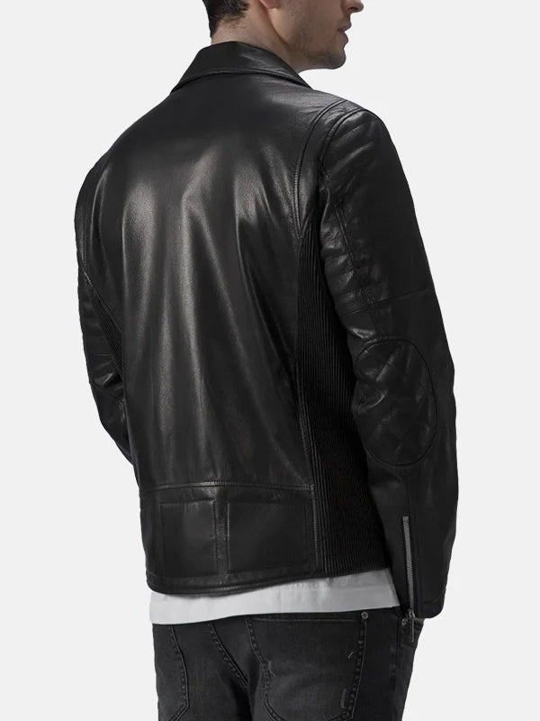 Mens Padded Black Leather Jacket Back